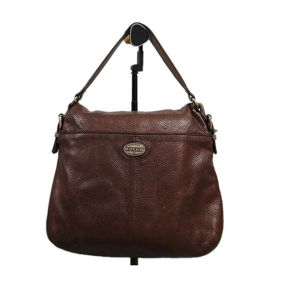 Fossil Long Live Cowhide Leather Fold Over Shoulder/Crossbody Bag Brown VINTAGE - Picture 1 of 11